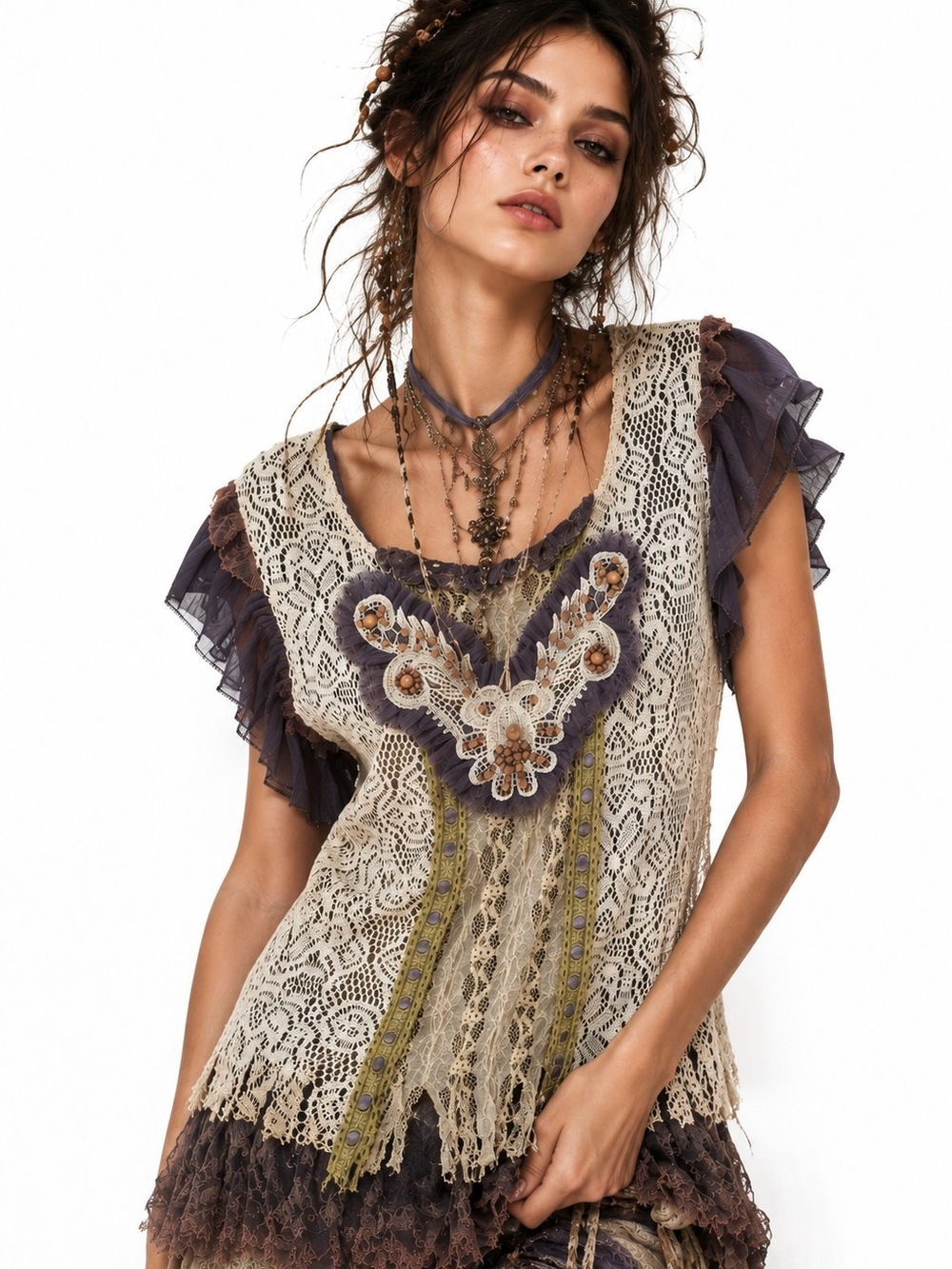 My Pretty Angel Fairy Grunge Lace Tunic Top Beaded Castlecore Fairycore boho